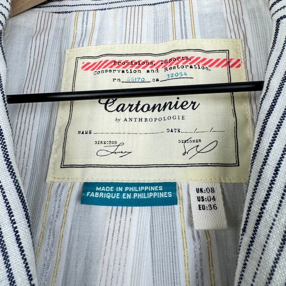 Anthropologie cartonier blue pin striped linen button front blazer 4 - Picture 9 of 12
